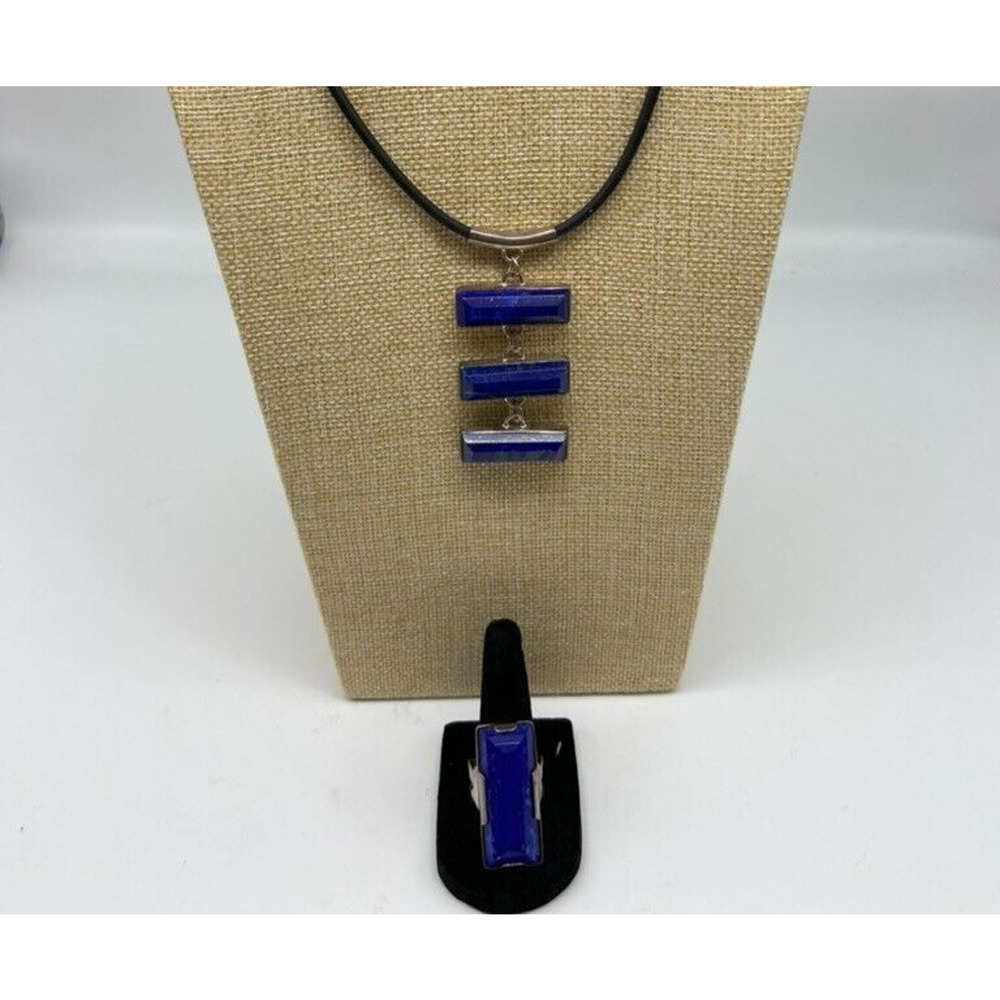 Jay King‎ DTR Mine Finds Necklace Ring Sz 9.5 Dark Blue Lapis 925 17 inches